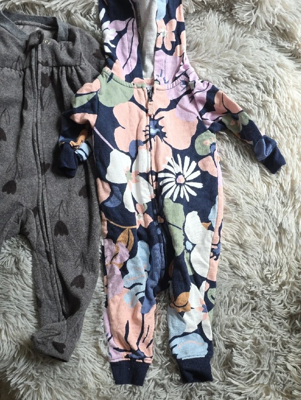 Carter's Floral Navy-Pink & Mustard Hooded Jumpsuit Set
